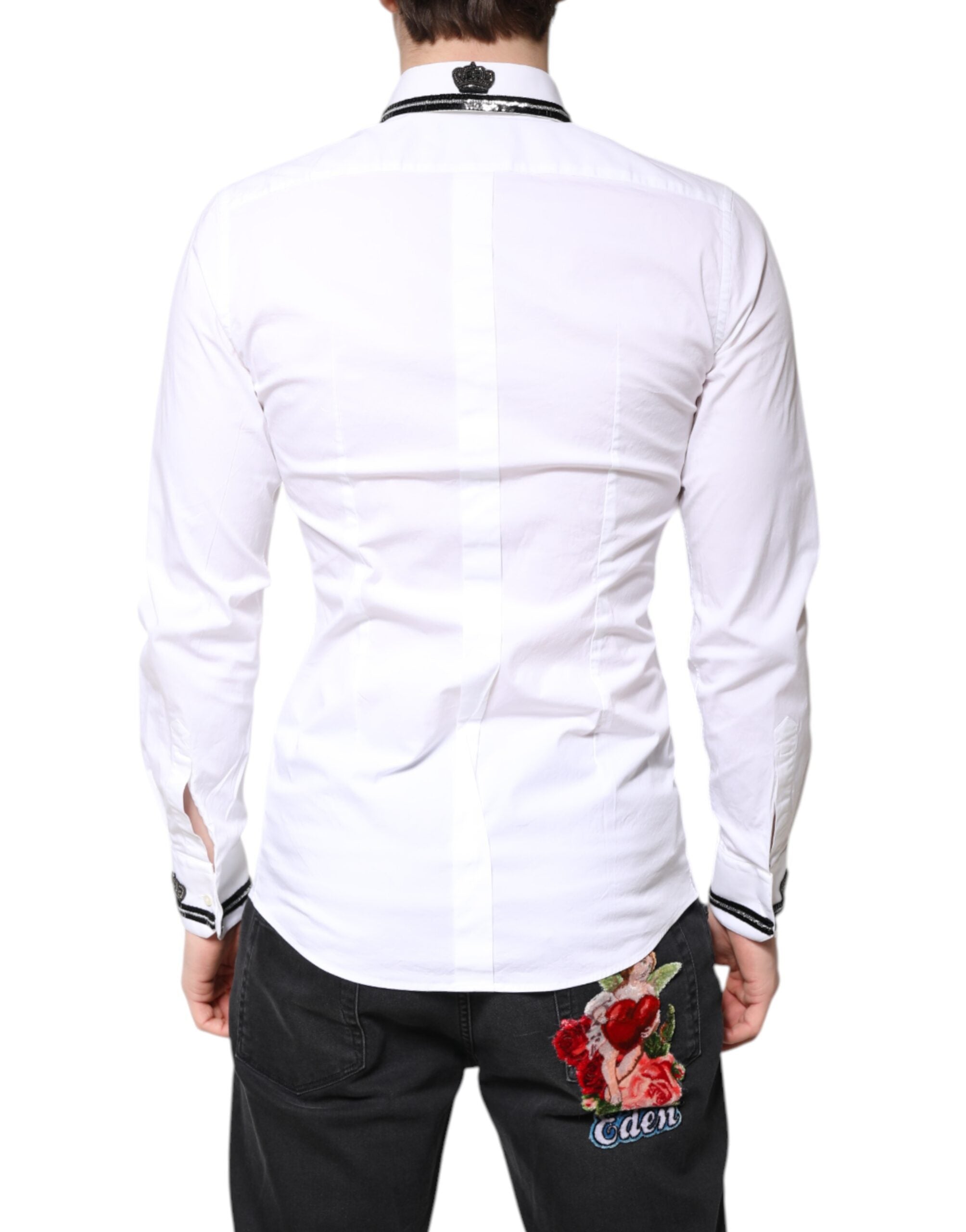 Dolce & Gabbana White Cotton GOLD Men's Dress Formal Shirt
